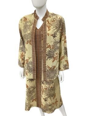 Vintage Alfred Shaheen 2Piece Set Dress+Cover Up Women’s SZ XL/ 1X Metallic Gold